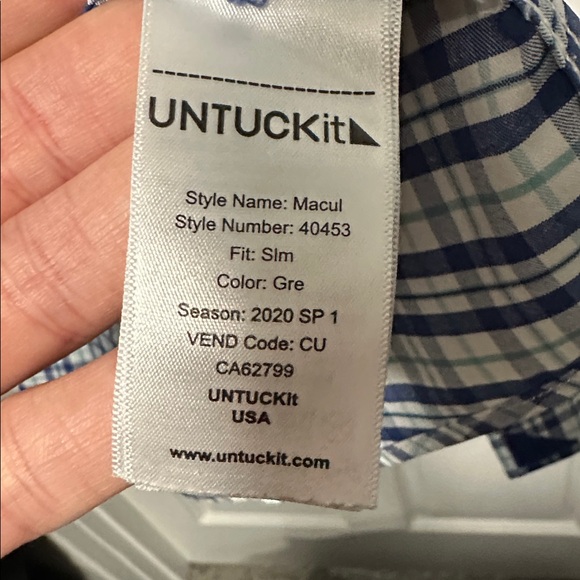 UNTuckit Navy and White Plaid Shirt - Picture 3 of 3